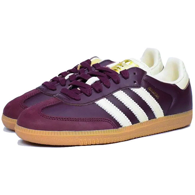 Adidas Samba OG Maroon Gold Metallic sneaker zijkant dames