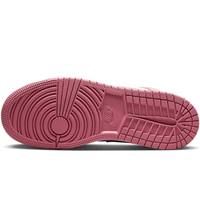 Air Jordan 1 Mid Valentines Day 2023 zool met grip patroon en roze rode details