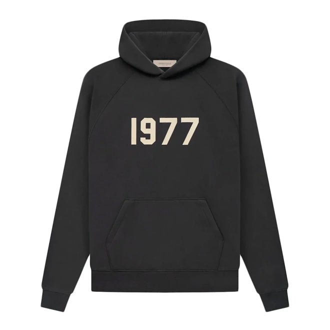 Fear of God Essentials 1977 Iron Black hoodie voorkant front view