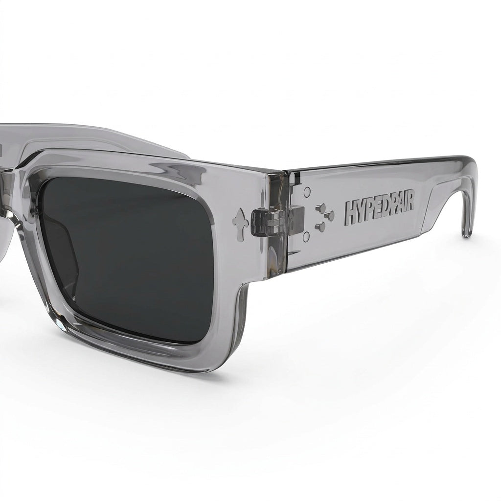 Hypedpair zonnebril transparant frame detail close-up sunglasses