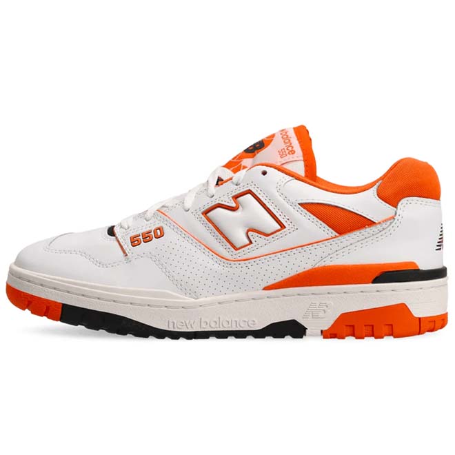 New Balance 550 Syracuse front view oranje witte sneaker leer retro