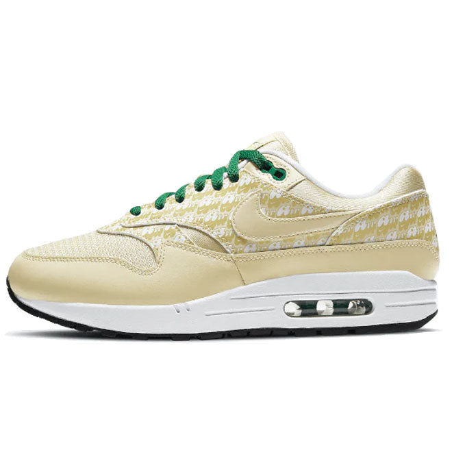 Nike Air Max 1 Lemonade front view gele sneaker met witte Swoosh en Air unit