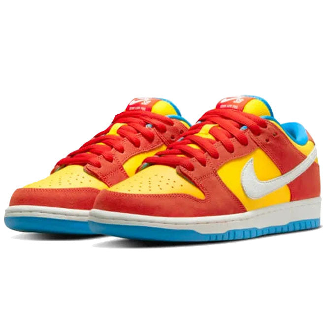 Nike SB Dunk Low Pro Bart Simpson zijkant met kleurrijke upper en witte Nike Swoosh