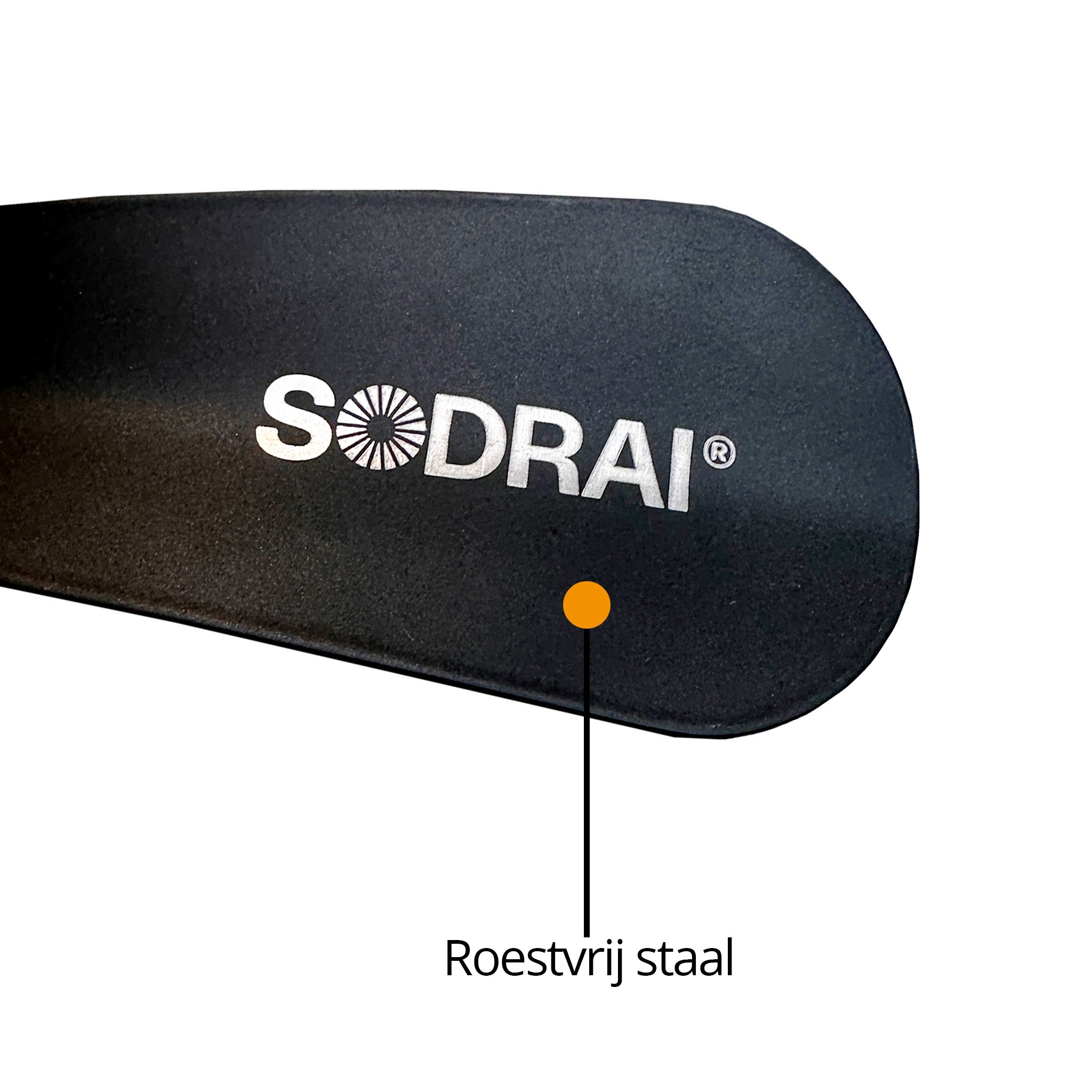 Sodrai schoenlepel RVS macro detail gladde afwerking en kwaliteit