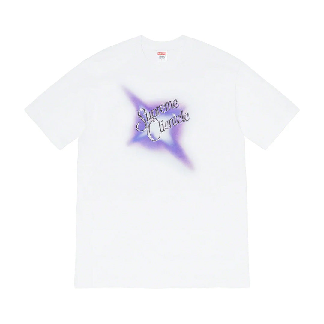 Supreme clientele Tee white front view wit T-shirt met Supreme graphic