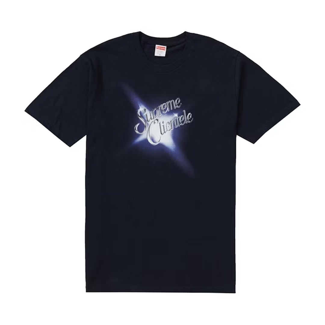 Supreme clientele Tee navy front view navy T-shirt met Supreme graphic