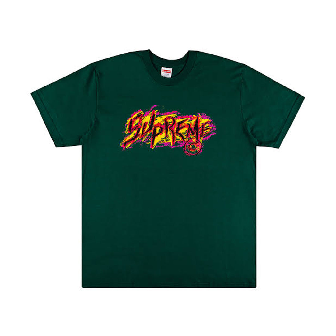 Supreme scratch Tee green front view groen T-shirt met Supreme graphic