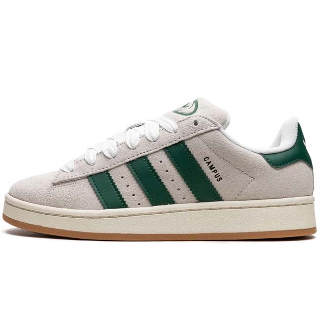 Adidas Campus 00s Crystal White Dark Green front view witte sneaker groene accenten chunky zool