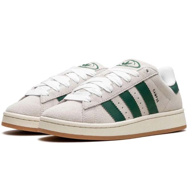 Adidas Campus 00s Crystal White Dark Green zijkant groene strepen en dikke zool
