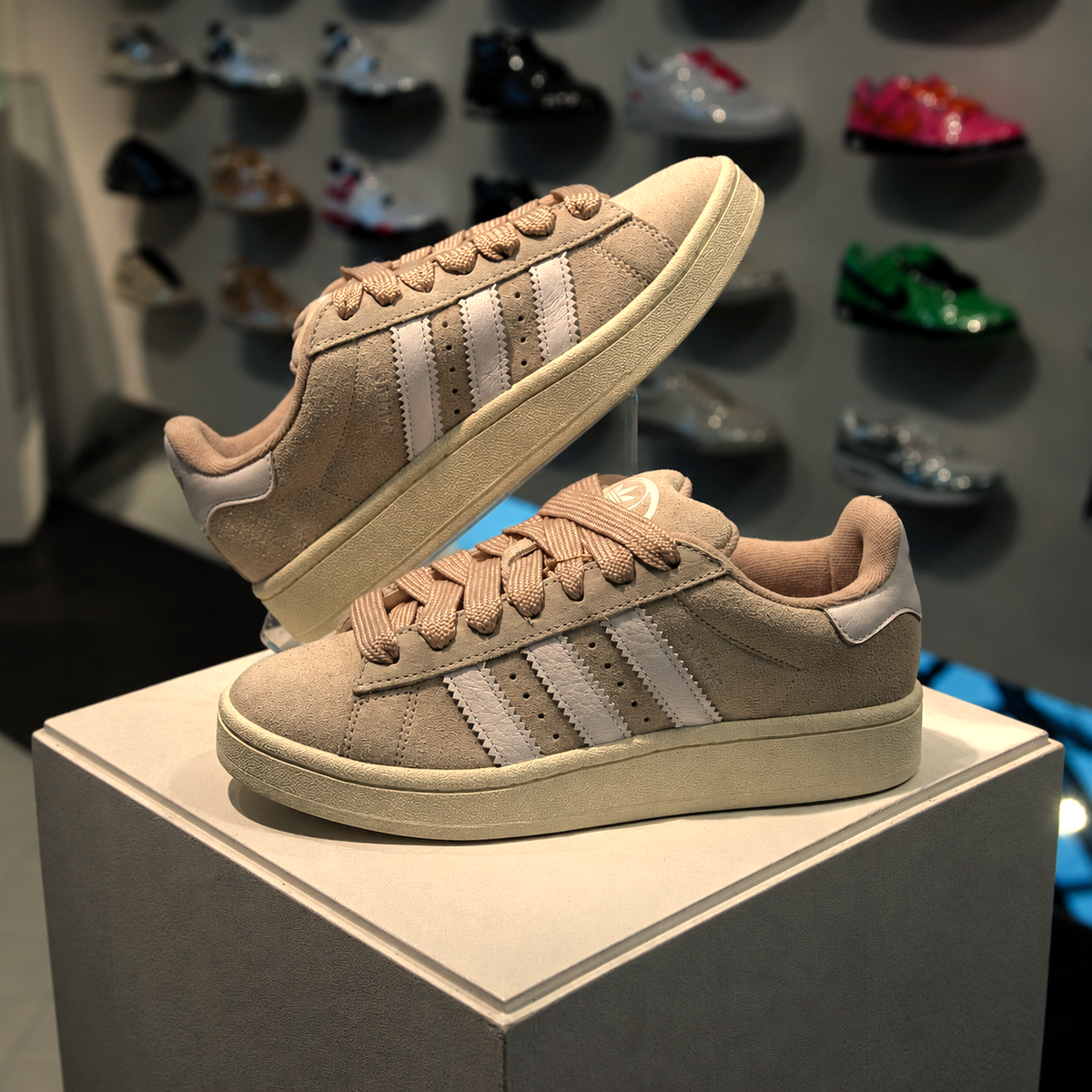 adidas Campus 00s Wonder White Exclusive in de winkel met echte kleur en premium crèmekleurige suède afwerking