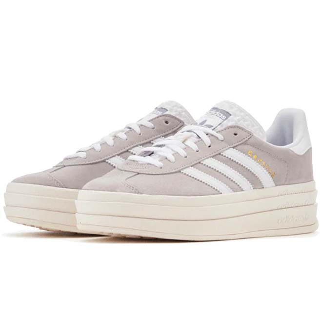 Adidas Gazelle Bold Grey White zijkant witte strepen en chunky zool detail