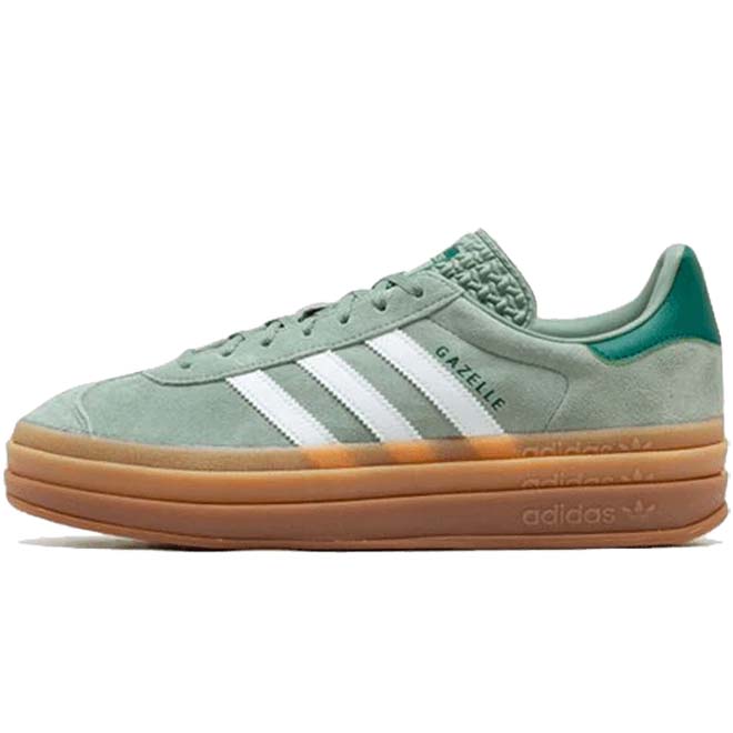 Adidas Gazelle Bold Silver Green front view groene suede sneaker platform zool