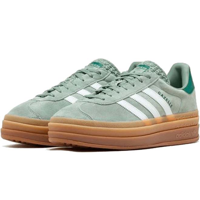 Adidas Gazelle Bold Silver Green zijkant zilveren strepen en platform zool
