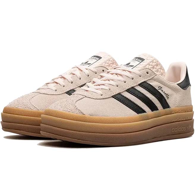 Adidas Gazelle Bold Wonder Quartz Black Gum zijkant zwarte strepen en platform zool