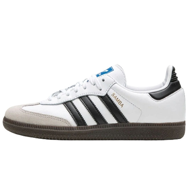 adidas Samba OG GS White Black Gum front view witte sneaker met zwarte details en gum zool
