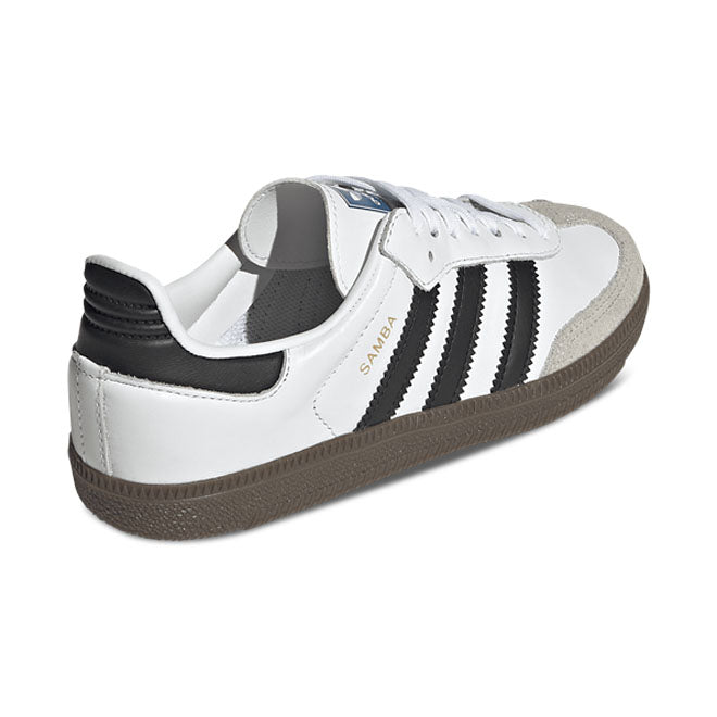 adidas Samba OG PS White Black Gum achterkant met adidas branding en zwarte details