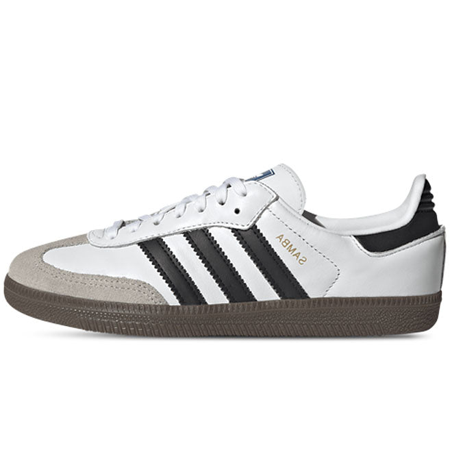 adidas Samba OG PS White Black Gum front view witte kindersneaker met zwarte details en gum zool