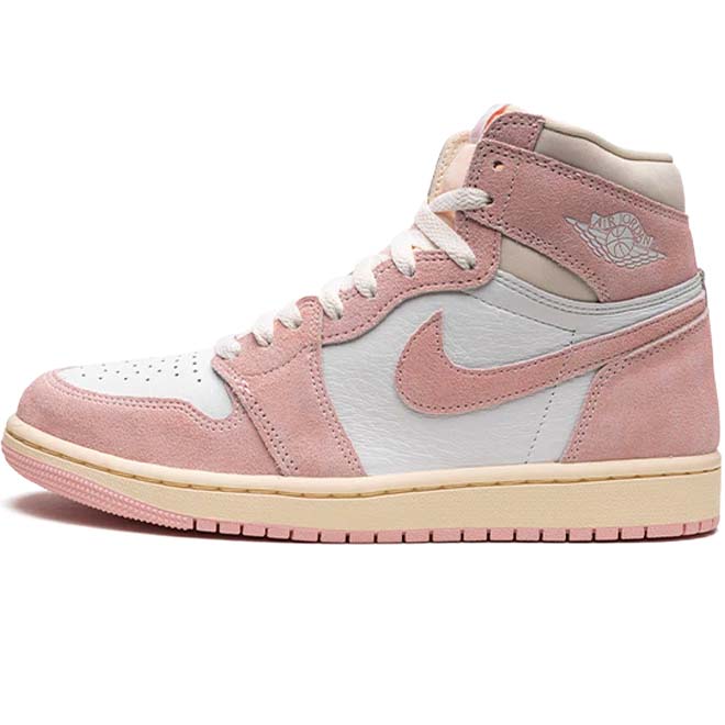 Nike Air Jordan 1 High Washed Pink front view roze sneaker suede look