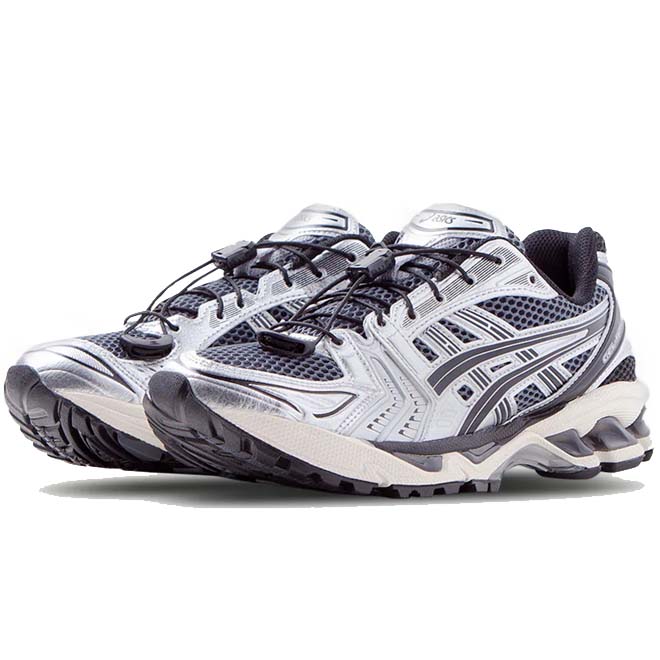 ASICS Gel Kayano 14 Carrier Grey Black zijkant GEL demping en design detail