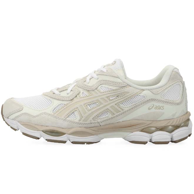 ASICS Gel NYC White Feather Grey zijkant met mesh panelen en GEL zool detail