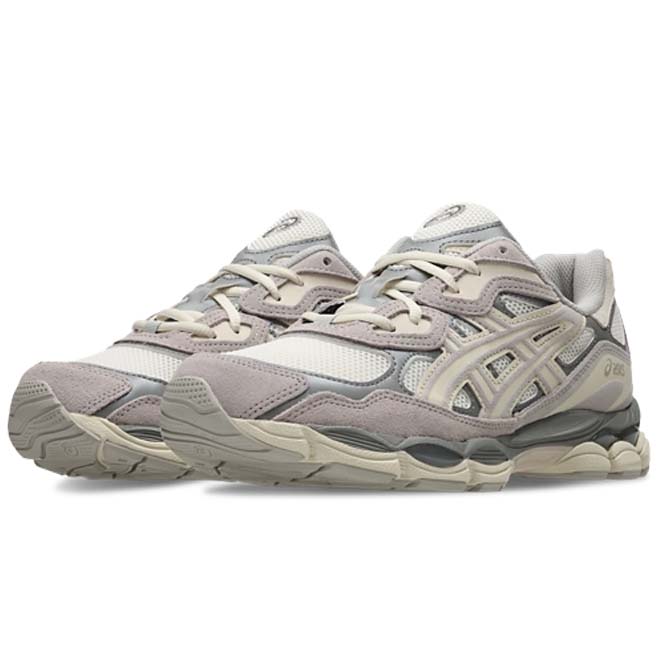ASICS NYC Oyster Grey zijkant logo en design detail grijs