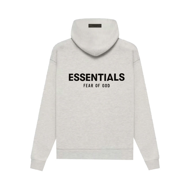 Fear of God Essentials Light Oatmeal hoodie achterkant logo detail