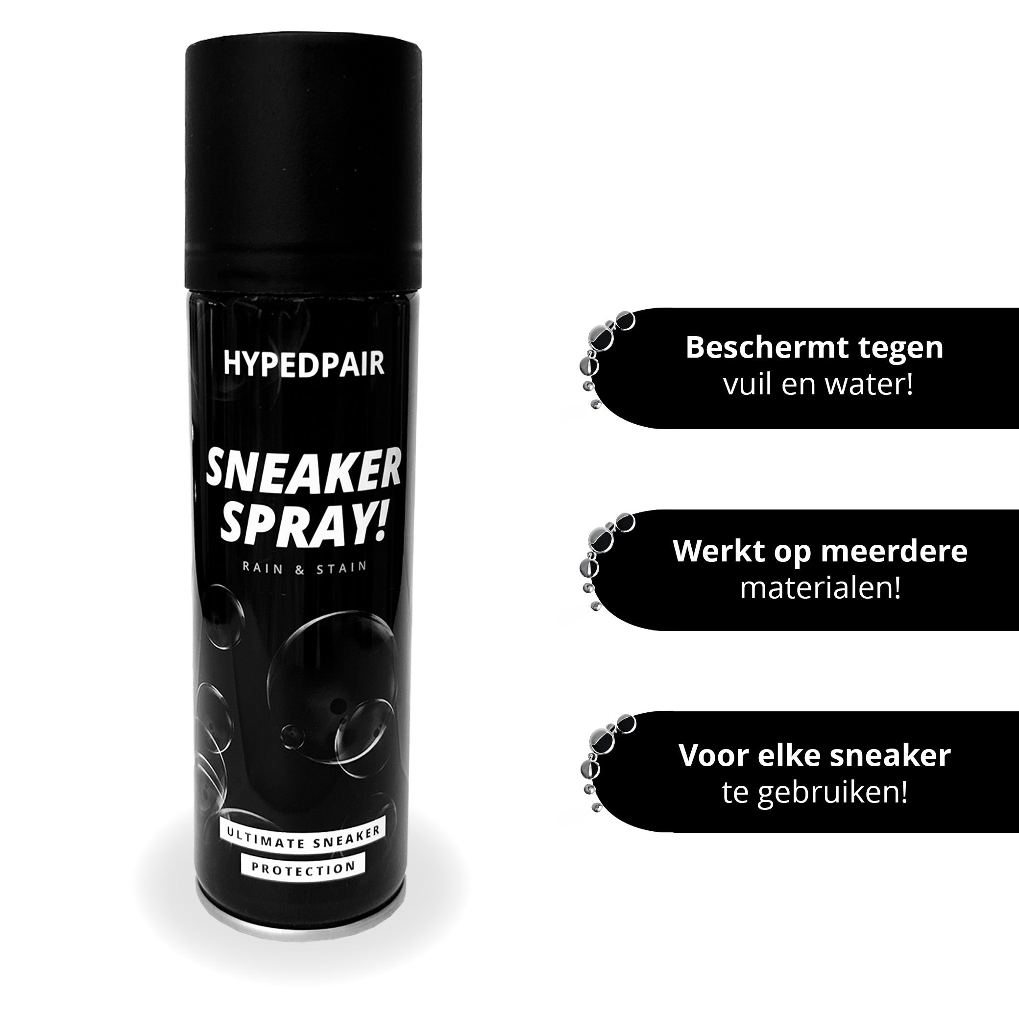 HypedPair sneaker spray met uitleg premium bescherming tegen water vuil en vlekken
