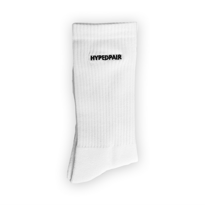 Hypedpair sportsokken wit stof en rib structuur detail close-up