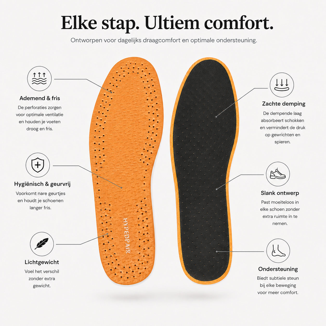Leren inlegzolen detail van premium leer en comfortabel ondersteunend voetbed