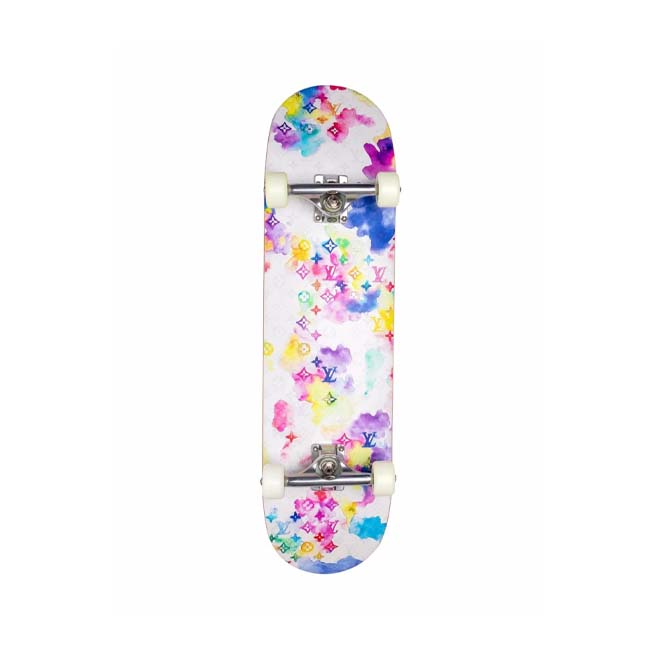 Louis Vuitton Watercolor skateboard achterkant design en afwerking detail
