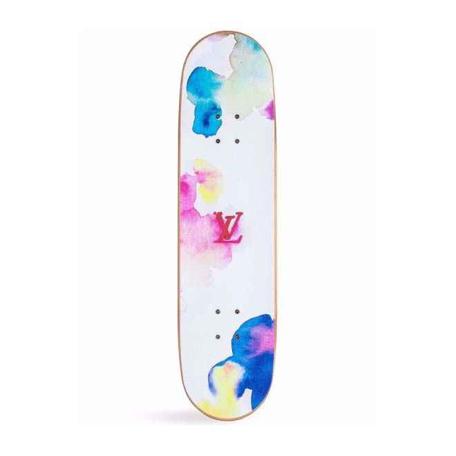 Louis Vuitton Watercolor skateboard front view kleurrijk monogram design