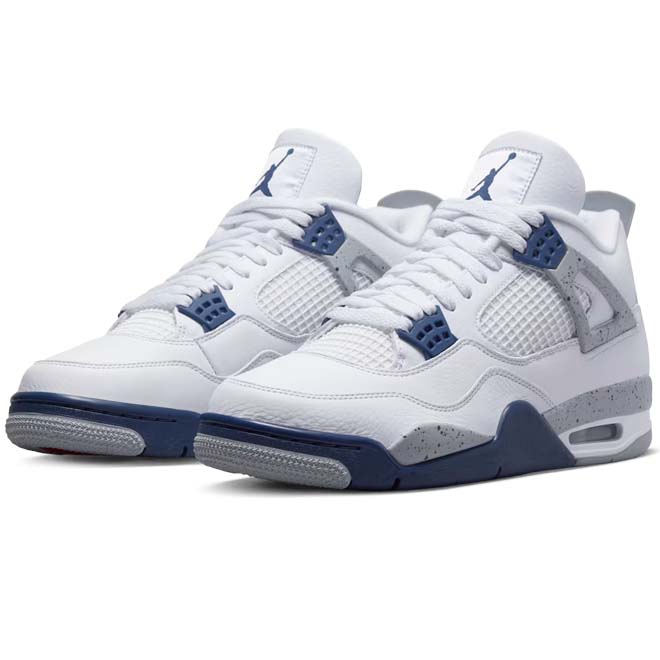 Nike Air Jordan 4 Retro White Midnight Navy side view mesh en design detail