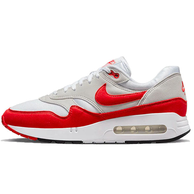 Nike Air Max 1 '86 Big Bubble front view witte sneaker met rode mudguard en grote Air unit