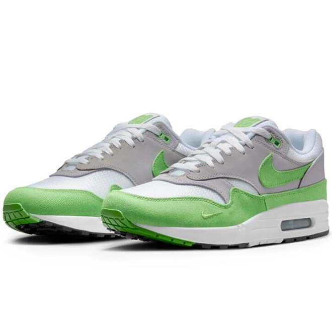 Nike Air Max 1 Patta 20th Anniversary Chlorophyll zijkant groene mudguard en Air unit detail