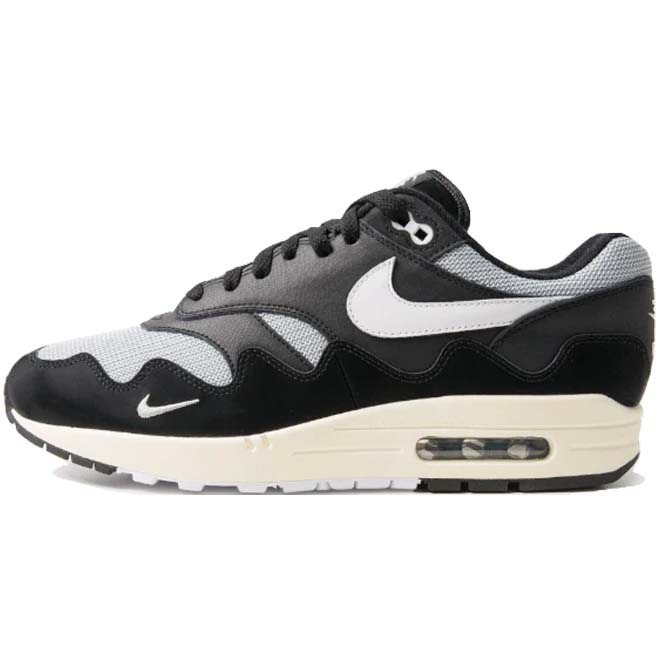 Nike Air Max 1 Patta Black Grey front view sneaker zwart grijs waves design