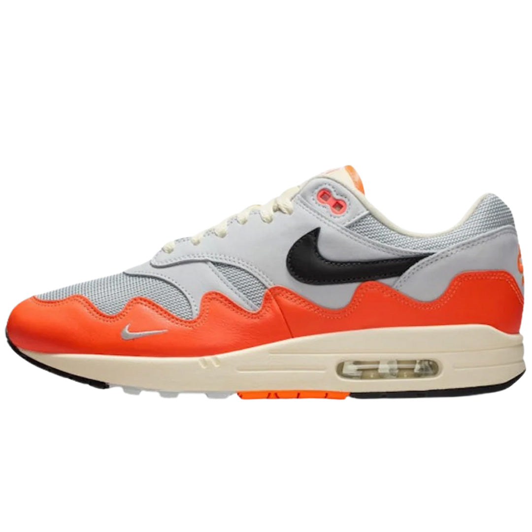 Nike Air Max 1 Patta Waves Hyper Crimson Pure Platinum front view sneaker