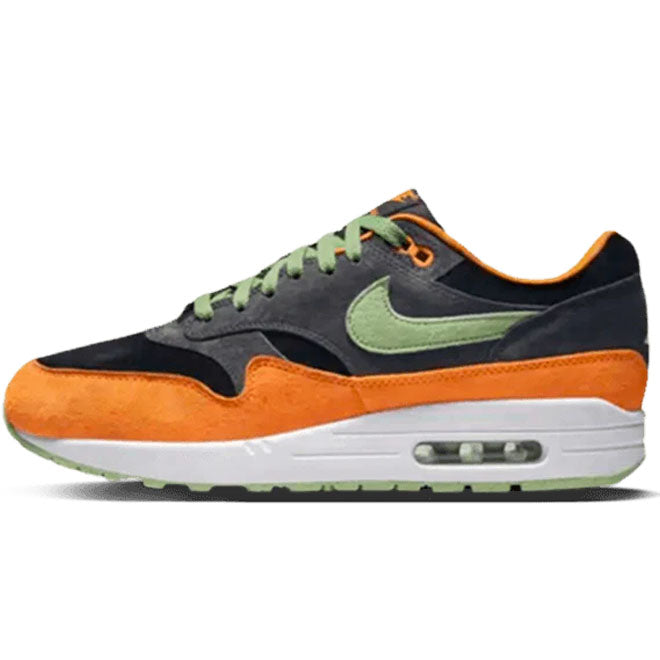 Nike Air Max 1 PRM Duck Anthracite front view antracietkleurige sneaker met oranje accenten