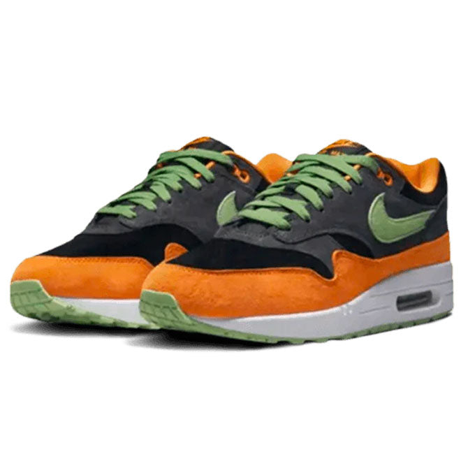 Nike Air Max 1 PRM Duck Anthracite zijkant met premium suède upper en zichtbare Air unit