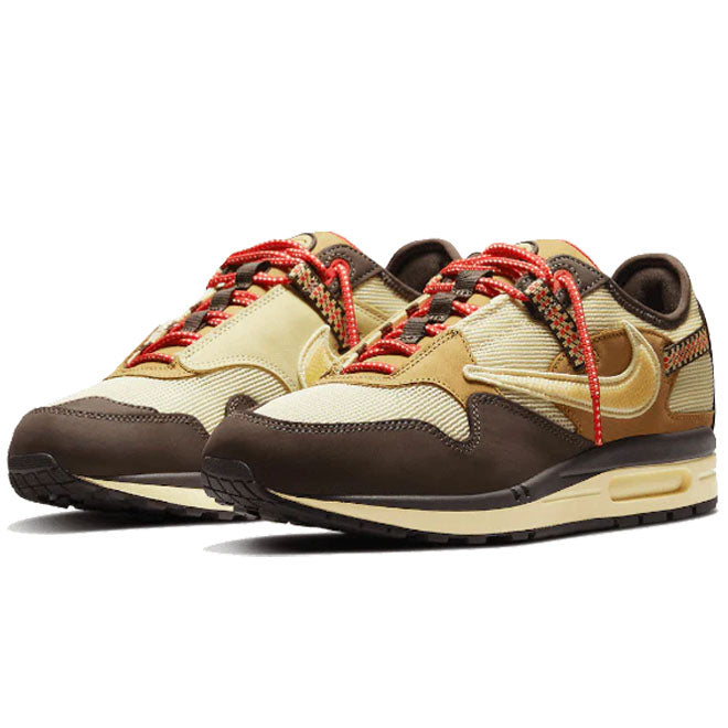 Nike Air Max 1 Travis Scott Cactus Jack Baroque Brown zijkant met premium mesh upper en Air unit