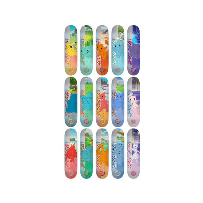 Pokémon Santa Cruz Skateboard Deck Blind Bag collectie met verschillende Pokémon skateboard designs