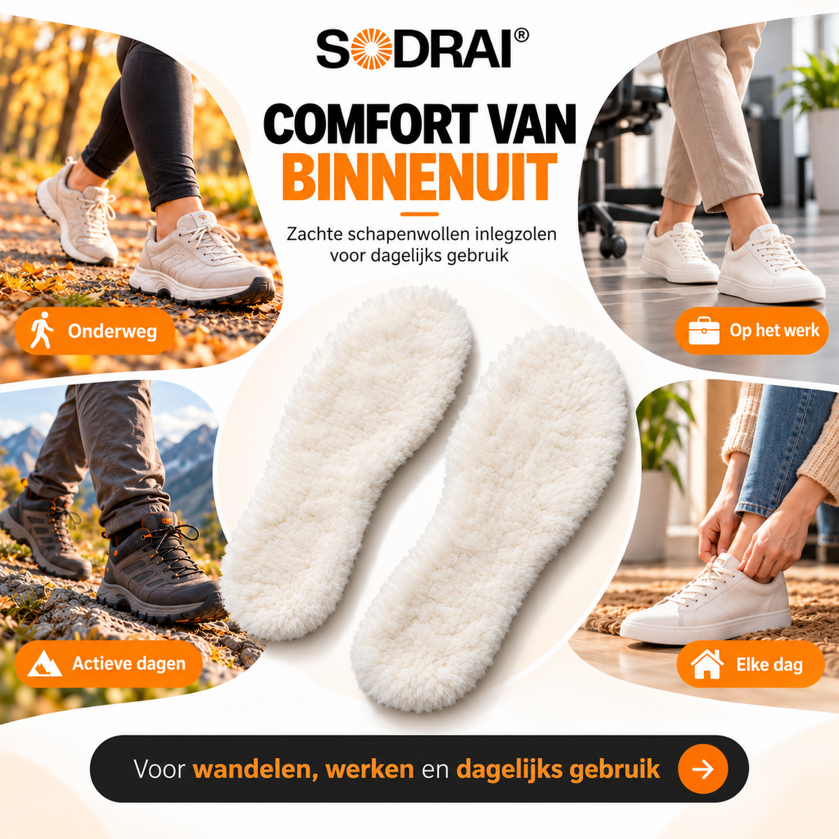 Schapenwollen Inlegzolen - 100% Echt Schapenwol - Vilt