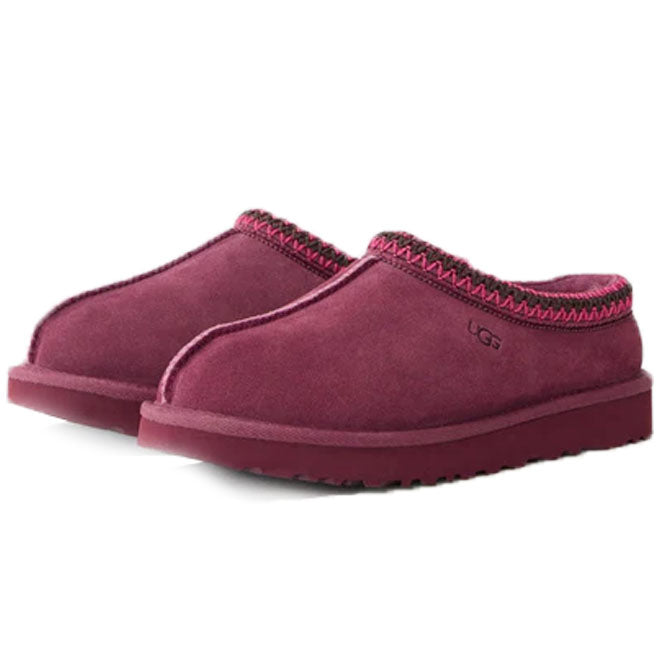 UGG Tasman II Slipper Burnt Magenta zijkant suede en stiksel detail