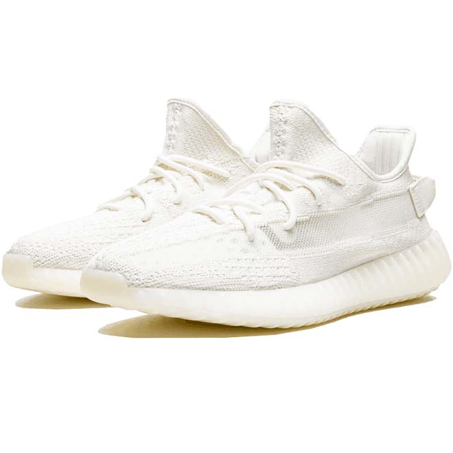 Adidas Yeezy Boost 350 V2 Bone schuin voor zijaanzicht met witte Primeknit details